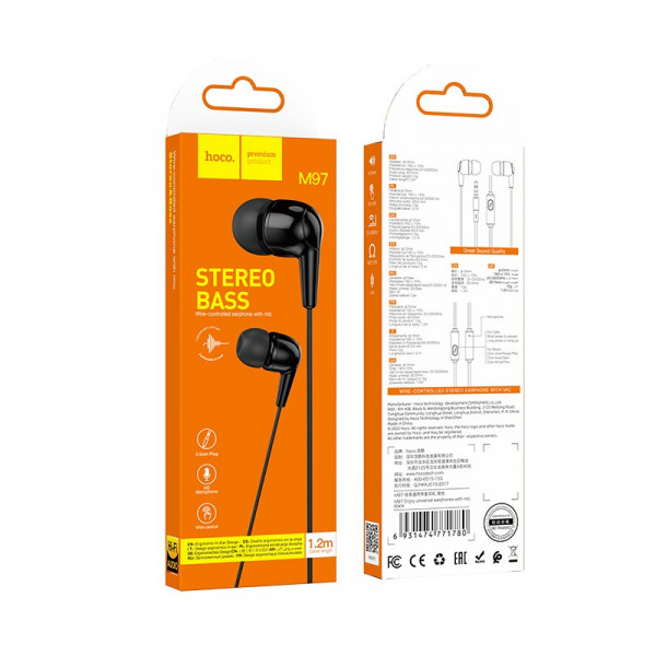 Hoco Handsfree M97 In-ear με Βύσμα 3.5 mm Jack Μαύρο