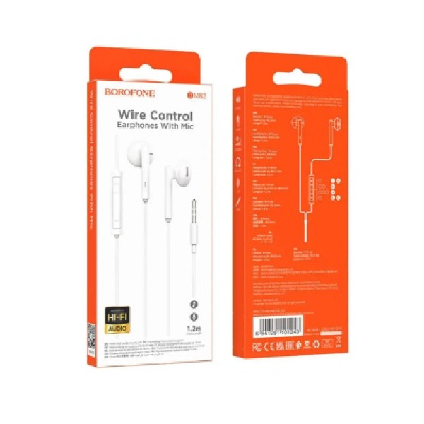 Borofone BM82 In-ear Handsfree με Βύσμα 3.5mm Λευκά