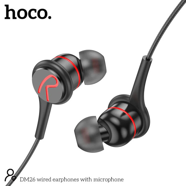 Hoco HandFree DM26 Earphones Stereo 3.5mm Ανάγλυφο Καλώδιο με Elbow Design 1.2m Μαύρα