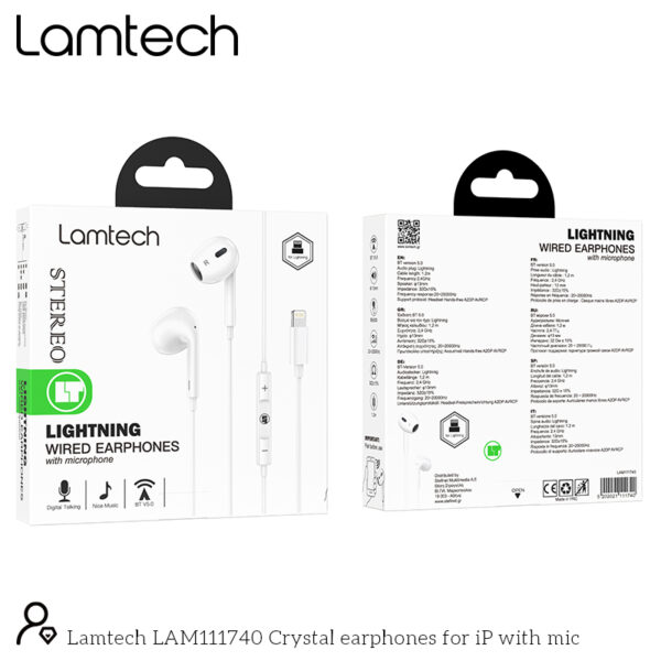 Lamtech Lightning Wired Earphones With Microphone White (LAM111740)