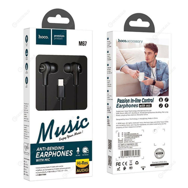 Hoco M67 In-ear Handsfree με Βύσμα USB-C Μαύρο