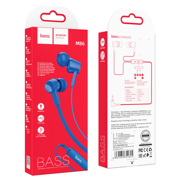 Hoco M86 In-ear Handsfree με Βύσμα 3.5mm Blue