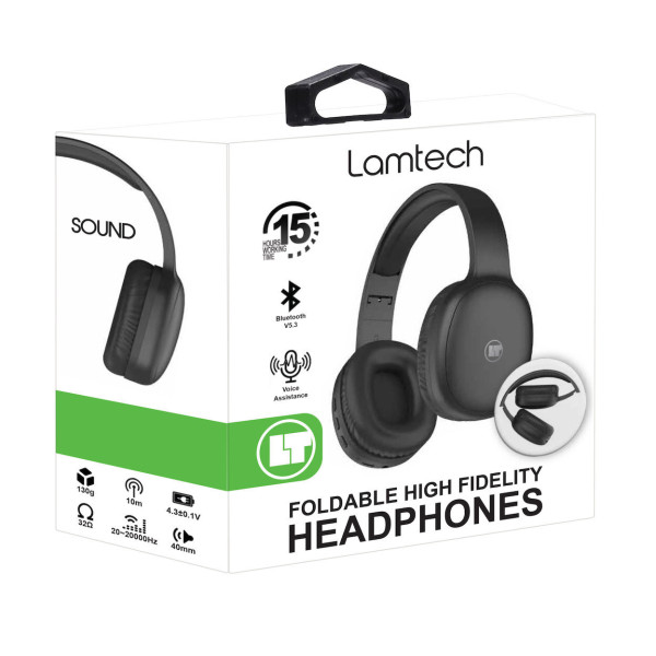 Lamtech LAM113003 Ασύρματα Bluetooth Over Ear Ακουστικά και Quick Charge Μαύρα