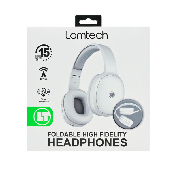 Lamtech LAM113027 Ασύρματα Bluetooth Over Ear Ακουστικά και Quick Charge Λευκά