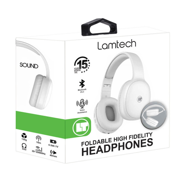 Lamtech LAM113027 Ασύρματα Bluetooth Over Ear Ακουστικά και Quick Charge Λευκά