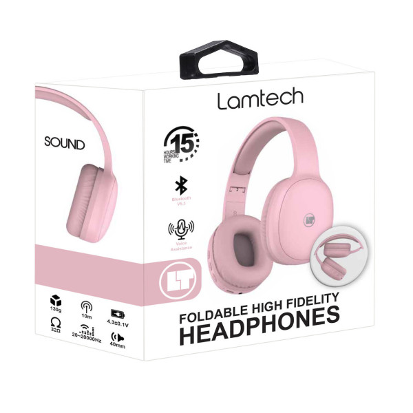 Lamtech LAM113010 Ασύρματα Bluetooth Over Ear Ακουστικά και Quick Charge Ροζ