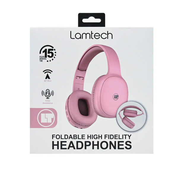 Lamtech LAM113010 Ασύρματα Bluetooth Over Ear Ακουστικά και Quick Charge Ροζ