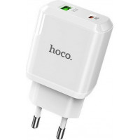 Hoco Φορτιστής Αντάπτορας με Θύρα USB-A και Θύρα USB-C 20W  Quick Charge 3.0 Λευκός 