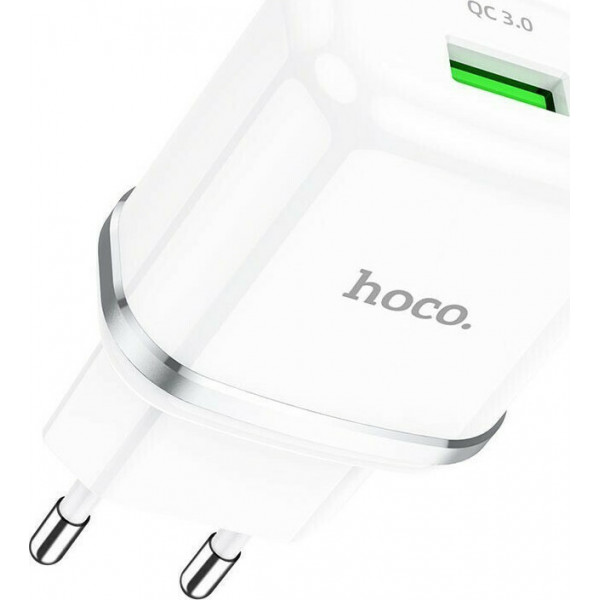 Hoco Φορτιστής με Θύρα USB-A 18W Quick Charge 3.0 Λευκός