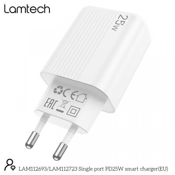 Lamtech Φορτιστής Αντάπτορας με Θύρα USB-C 25W  Λευκός