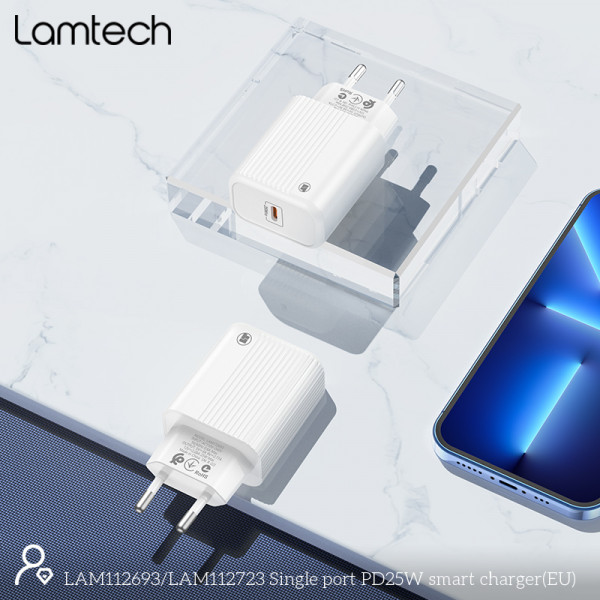 Lamtech Φορτιστής Αντάπτορας με Θύρα USB-C 25W  Λευκός