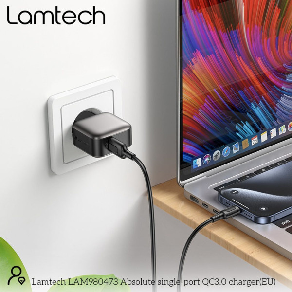 Lamtech Single Usb Portable QC3.0 Φορτιστής 18W Gray (LAM980473)