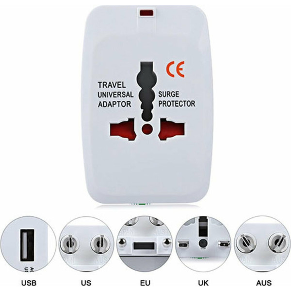 Lamtech Travel Adapter with USB Αντάπτορας Πρίζας από Universal σε Universal