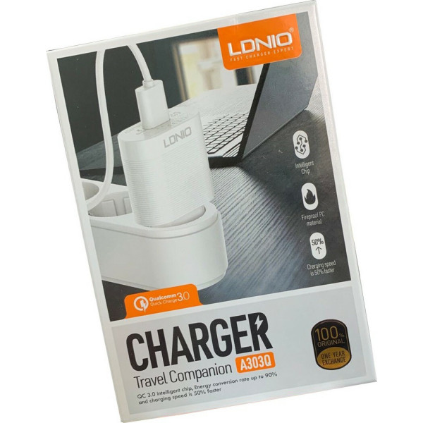 Ldnio Φορτιστής με Θύρα USB-A Quick Charge 3.0 Λευκός (A303Q)