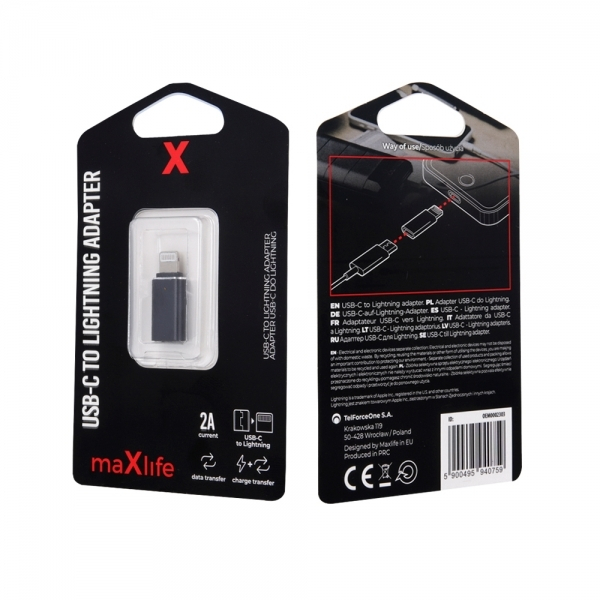 Maxlife Μετατροπέας Lightning male σε USB-C female Γκρι (OEM0002303)