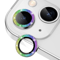 Glitter Camera Lens Tempered Glass Prοtector For iPhone 13 / 13 mini Rainbow