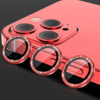 Glitter Camera Lens Tempered Glass Prοtector For iPhone 11 Pro / 11 Pro Max / 12 Pro Red