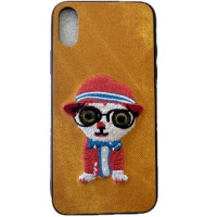  Θήκη Πλαστική Με Σχέδιο Textile Cat Για iPhone 7/8 Plus Yellow