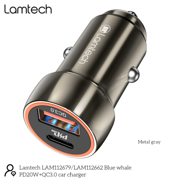 Lamtech Φορτιστής Αυτοκινήτου Metal PD20W  Gray (LAM112662)