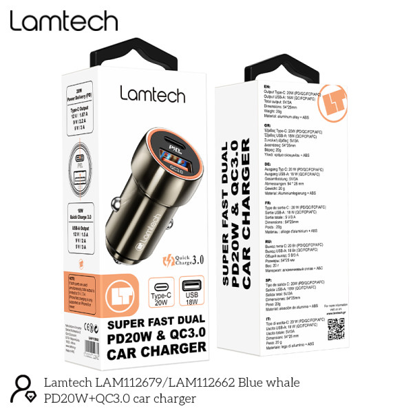 Lamtech Φορτιστής Αυτοκινήτου Metal PD20W  Gray (LAM112662)