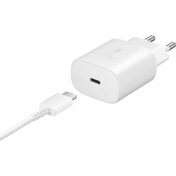 Samsung Φορτιστής με Θύρα USB-C και Καλώδιο USB-C 25W Λευκός