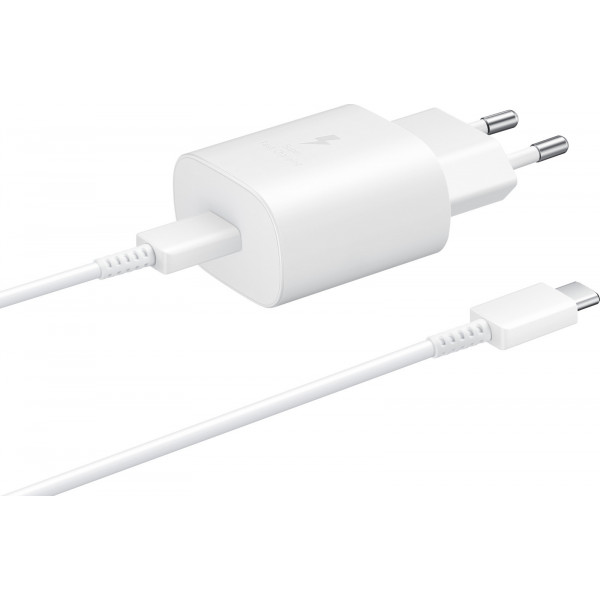 Samsung Φορτιστής με Θύρα USB-C και Καλώδιο USB-C 25W Λευκός