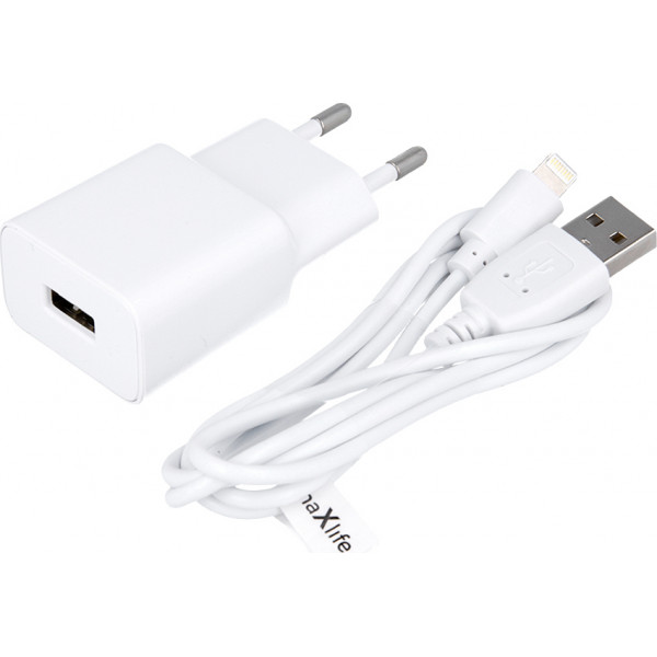 Maxlife Lightning Cable & USB Wall Adapter White MXTC-01