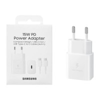 Samsung Fast Travel Φορτιστής 15W USB με Καλώδιο Type-C to Type-C White