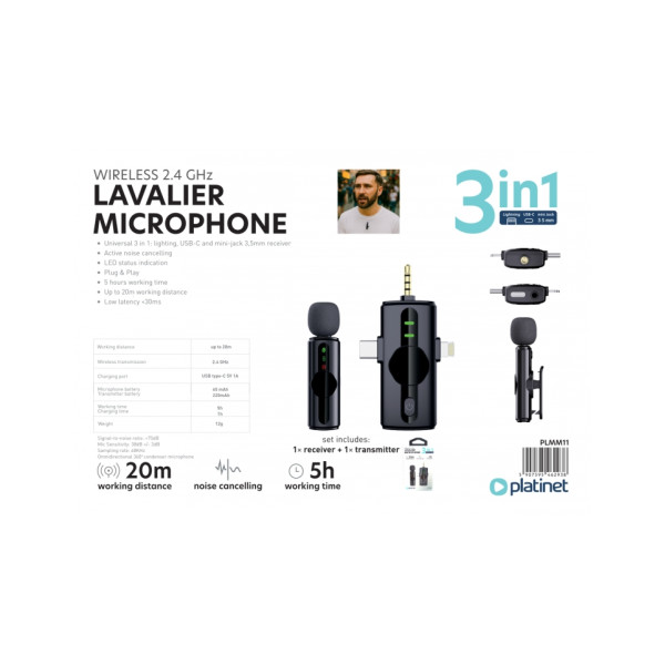Platinet Wireless Lavalier Microphone 3 in 1 Single