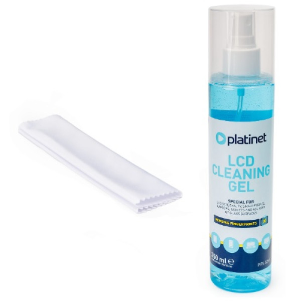 Platinet PFS6255 LCD Κιτ gel υγρό καθαρισμού 250ml + πανάκι με μικροϊνες 15x15cm