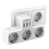 Πολλαπλή πρίζα Τοίχου Tessan 6 in 1 Wall Socket 3xSCHUKO, 2xUSB, 1xTYPE-C