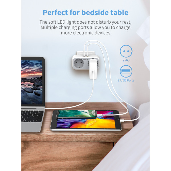 Πολλαπλή πρίζα Τοίχου Tessan 4 in 1 2xSCHUKO, 2xUSB