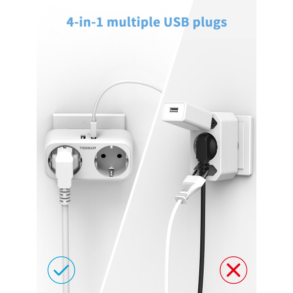 Πολλαπλή πρίζα Τοίχου Tessan 4 in 1 2xSCHUKO, 2xUSB