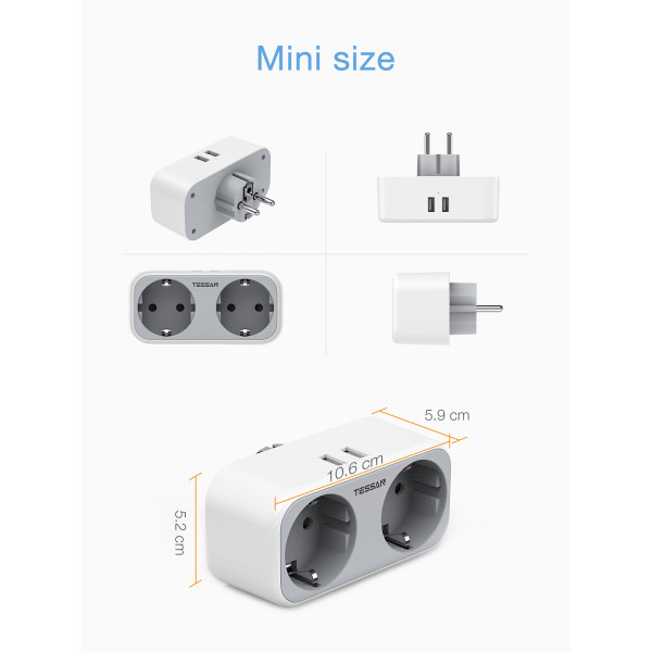 Πολλαπλή πρίζα Τοίχου Tessan 4 in 1 2xSCHUKO, 2xUSB