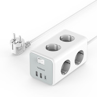 Πολλαπλή πρίζα Τοίχου Tessan 9 in 1 Cuboid Power Strip 6xSCHUKO, 2xUSB, 1xTYPE-C, 2M Cable