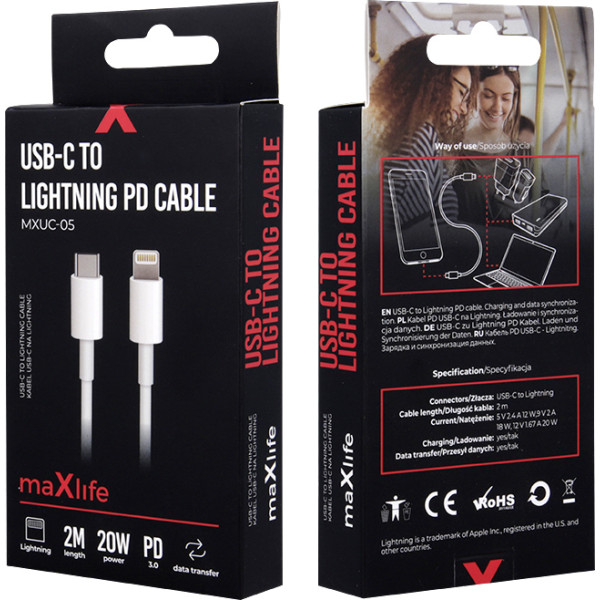 Maxlife USB-C to Lightning Cable 20W Λευκό 2m (OEM0100928)