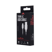 Maxlife Καλώδιο USB ΣΕ TYPE C 1.0 m 3A (OEM001516) Λευκό