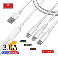 Earldom EC-IMC024 Data Cable 3in1 Fast Charging 3A (Micro/Lightning/Type-C) White