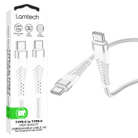  Lamtech HQ Unbreakable Cable Tyoe-C to Type-C White 1M (LAM112747)