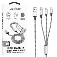 Lamtech High Quality  3 in 1 usb Cable With Metallic Shell Silver 1M (LAM450329)
