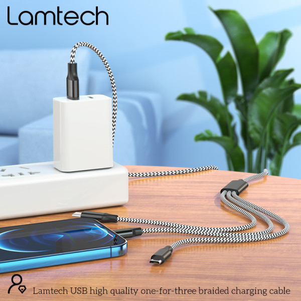Lamtech High Quality 3 in 1 usb Cable With Metallic Shell Black 1m (LAM450305)