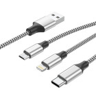 Lamtech High Quality  3 in 1 usb Cable With Metallic Shell Silver 1M (LAM450329)