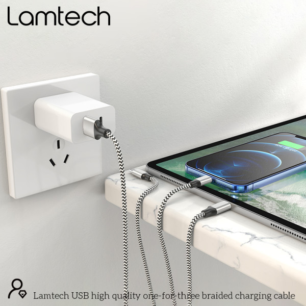 Lamtech High Quality  3 in 1 usb Cable With Metallic Shell Silver 1M (LAM450329)