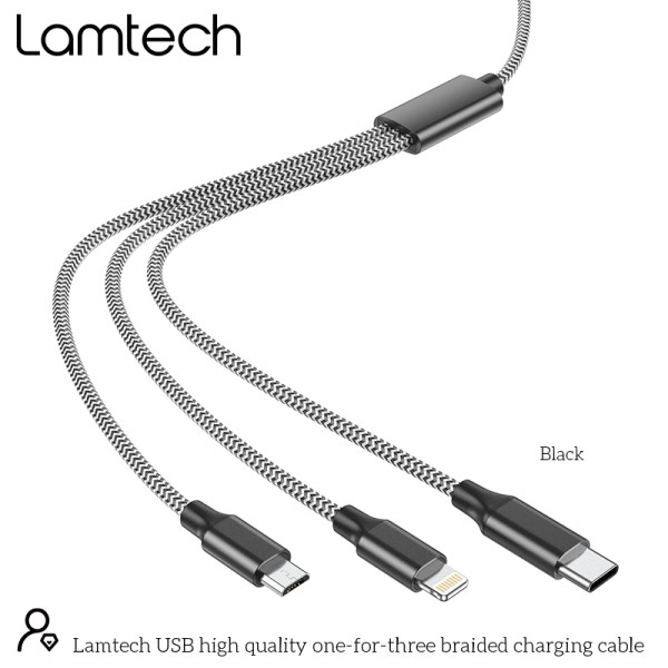 Lamtech High Quality 3 in 1 usb Cable With Metallic Shell Black 1m (LAM450305)