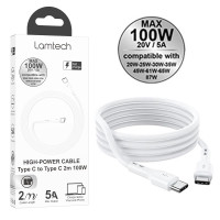 Lamtech Cable TYPE C To TYPE C 100W Fast Charge 2M White (lam023664)