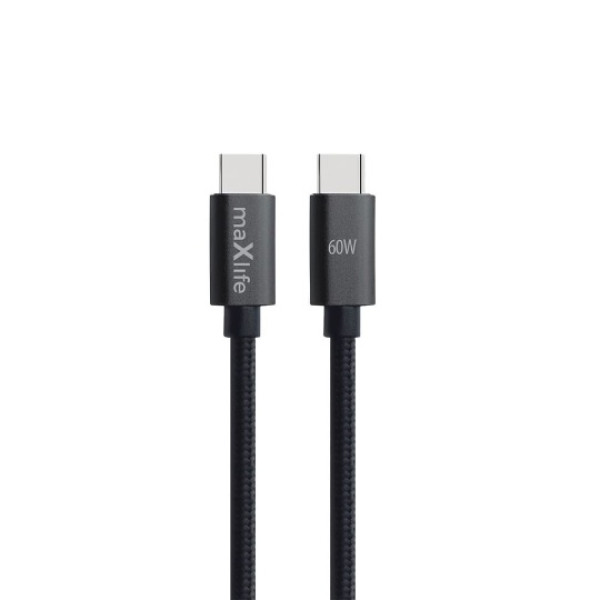 Maxlife USB-C to USB-C Braided Cable 60W 1m MXUC-12 (OEM0101468) Μαύρο