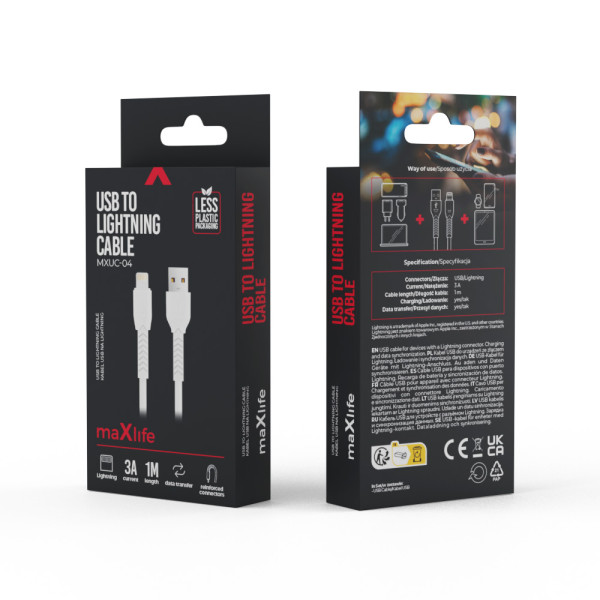 Maxlife Καλώδιο USB σε Lightning 1,0 m 3A (OEM0100857) Λευκό