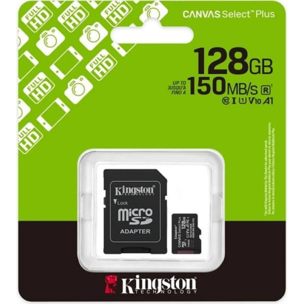 Kingston Micro SD Adapter 128GB 150 MB/s Canvas Select +SD Adapter