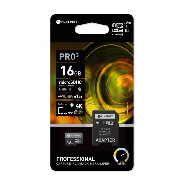 PLATINET microSDXC SECURE DIGITAL + ADAPTER SD 16 GB