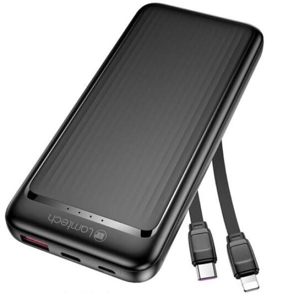LAMTECH ULTRA-THIN POWERBANK WITH TYPE-C & LIGHTNING CABLES 10000mAh 22.5W BLACK
